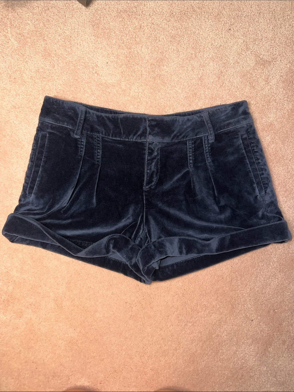 Juicy Couture Navy Blue Velour Cuffed Shorts from 2010 Y2K